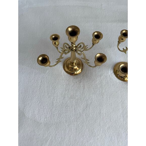 Vintage Ornate 2 Piece Gold Brass Candelabra Candleholder 5 Candle Holder - Picture 3 of 12